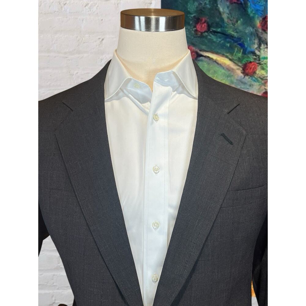 Vtg Hart Marx x Barrister 44L Brown Gray Tonal Ghost Glen Plaid Blazer Jacket - Picture 4 of 15